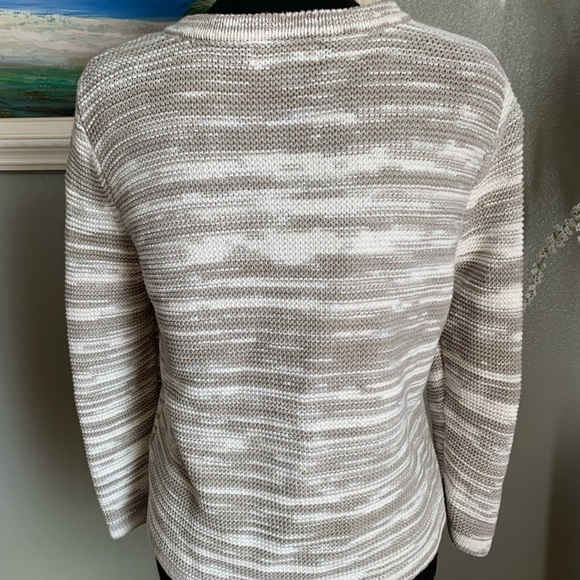 Lands’ End 💯% Cotton Women’s White Gray Button Down Cardigan Sweater Size Small - Picture 5 of 17
